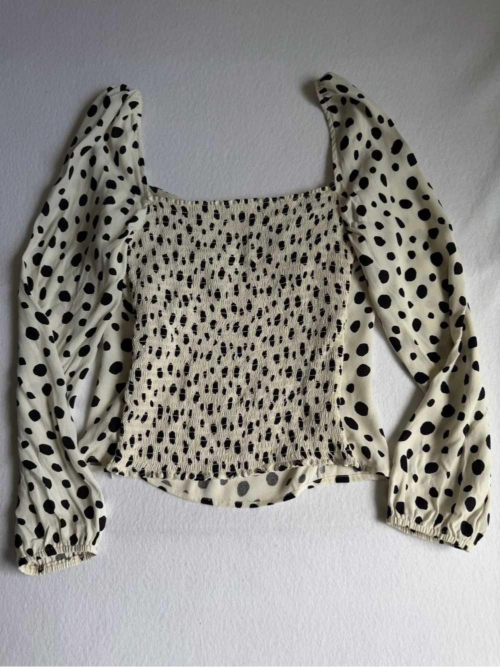 Reformation Reign Cream Black Polka Dot Puff Sleeve Smocked Top 12 Dalmation